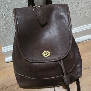 Vintage RARE COACH Brown Leather Backpack with Gold Hardware 9791. Turnkey Lock
